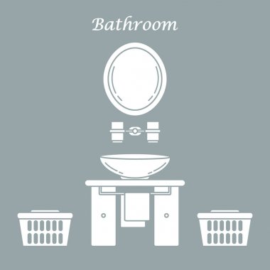 Çeşitli banyo elemanları ile sevimli vektör çizim: ayna,