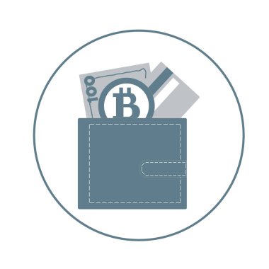 Renkli bir çanta para fatura, kredi kartı ile stilize simgesini bir