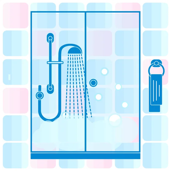 Linda ilustración vectorial de baño: cabina de ducha, ducha, soa — Vector de stock