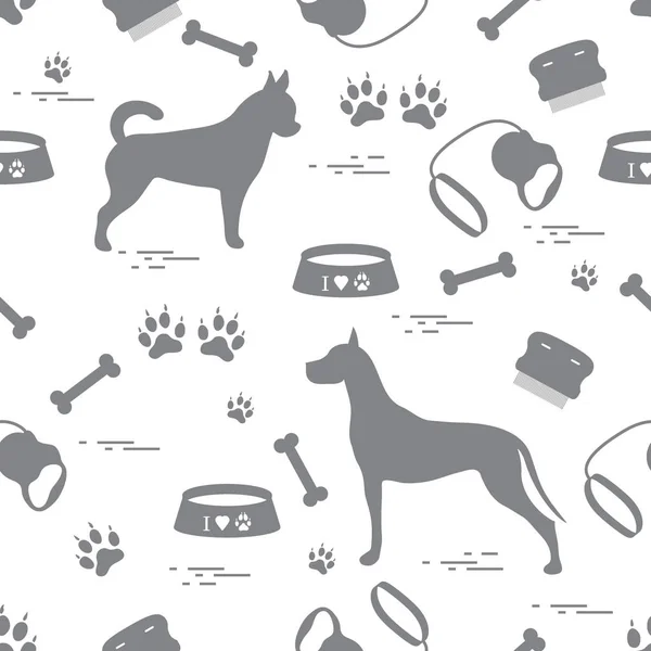 Seamless pattern with great dane and chihuahua, silhouette, comb — Stock Vector