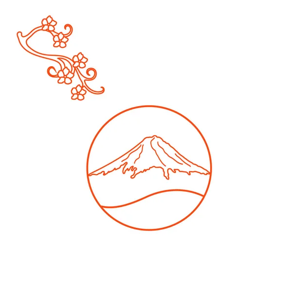 Söt illustration av grenen av körsbärsblommor och mount Fuji. — Stock vektor