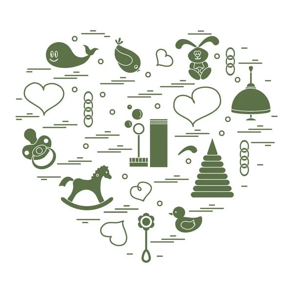 Vector illustration kids elements arranged in a heart: bird, wha — Stock Vector