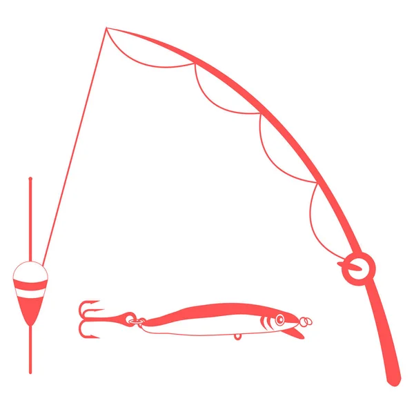 Стилизованный набор иконок различных инструментов для рыбалки — стоковый вектор