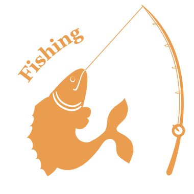 Stylized icon with big fish caught the rod and an inscription: 