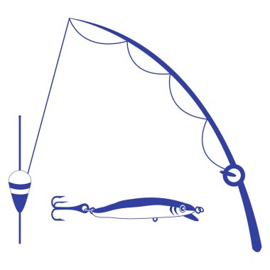 -Balık tutmak için farklı araçlar stilize Icon set 