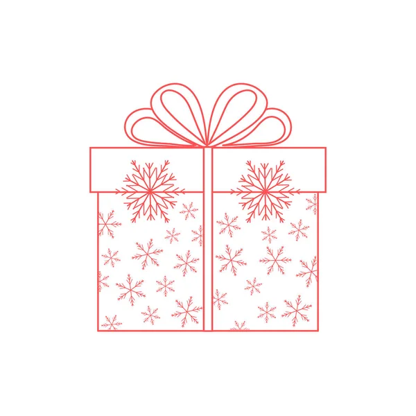 Ilustración vectorial de copos de nieve decorados con caja de regalo en blanco ba — Vector de stock