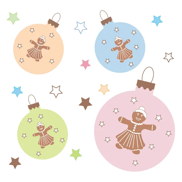 Colección de bolas de Navidad con estrellas y pan de jengibre lindo me — Vector de stock