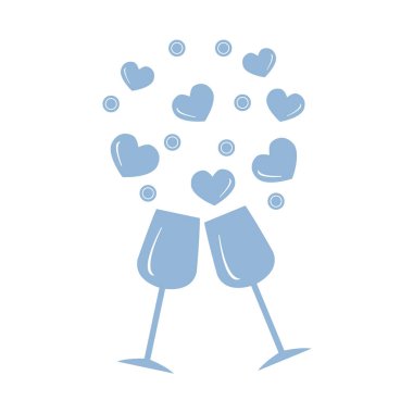 Sevimli vektör Illustration iki stemware yürekleri. C tebrik