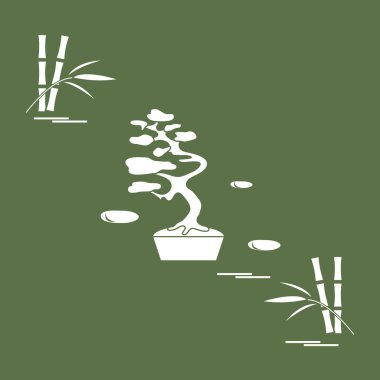 Bonsai ağacı ve bambu stilize simgesi. 