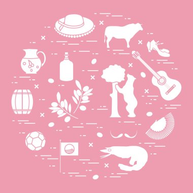 Vektör illüstrasyon düzenlenen İspanya çeşitli semboller ile bir 