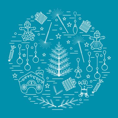 Farklı yeni yıl ve Noel simgeler vektör çizim 