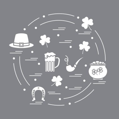 Cute vector illustration with different symbols for St. Patrick'