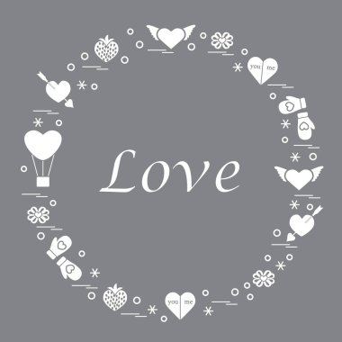 Sevimli vektör çizim ile farklı romantik sembolleri düzenlemek