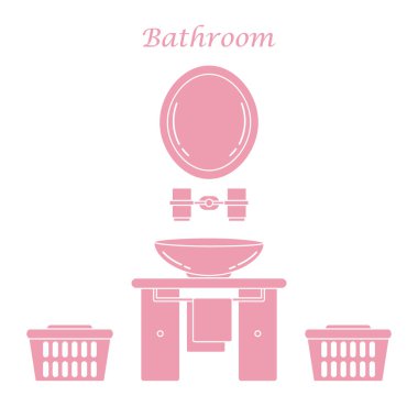 Çeşitli banyo elemanları ile sevimli vektör çizim: ayna,