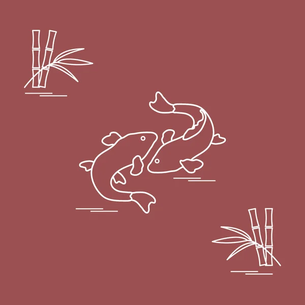 Icono estilizado de dos koi de carpa y bambú. Viajes y ocio . — Vector de stock