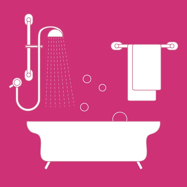 Niedliche Vektorillustration der Badezimmereinrichtung: Dusche, b — Stockvektor