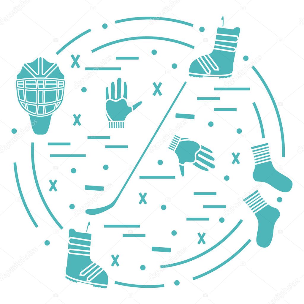 Vector illustration of various subjects for hockey and snowboard