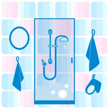 Banyo sevimli vektör çizim: Duşa kabin, duş, mir
