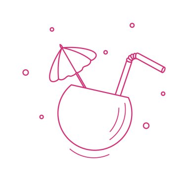 Yarım Hindistan cevizi, tüp ve şemsiye kokteyl stilize simgesi