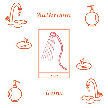 Vektör çizimler çeşitli banyo öğeleri kümesi: musluk