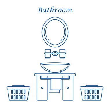 Çeşitli banyo elemanları ile sevimli vektör çizim: ayna,