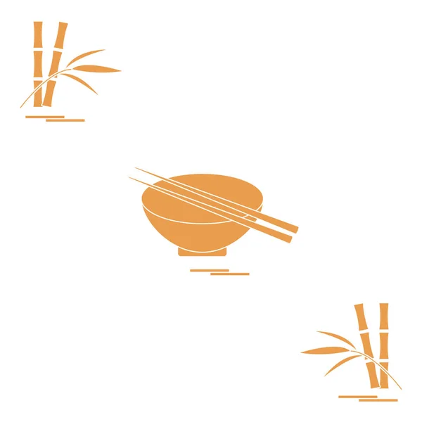 Στυλιζαρισμένη εικονίδιο του μπολ με chopsticks και μπαμπού. Ασιατικό φαγητό ΑΠΕ — Διανυσματικό Αρχείο