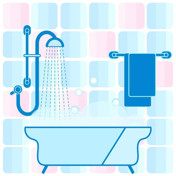 Illustration vectorielle mignonne de divers éléments de salle de bain : douche, b — Image vectorielle