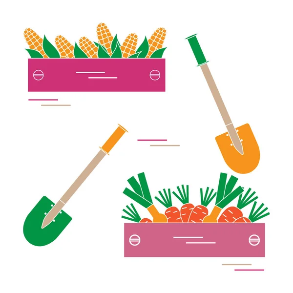 Lindo vector ilustración de la cosecha: dos palas, dos cajas de c — Vector de stock