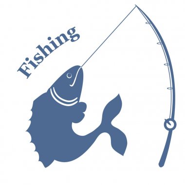 Stylized icon with big fish caught the rod and an inscription: 