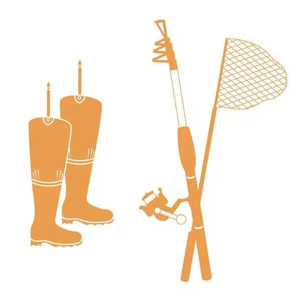 Conjunto de iconos estilizados de diferentes herramientas para la pesca — Vector de stock