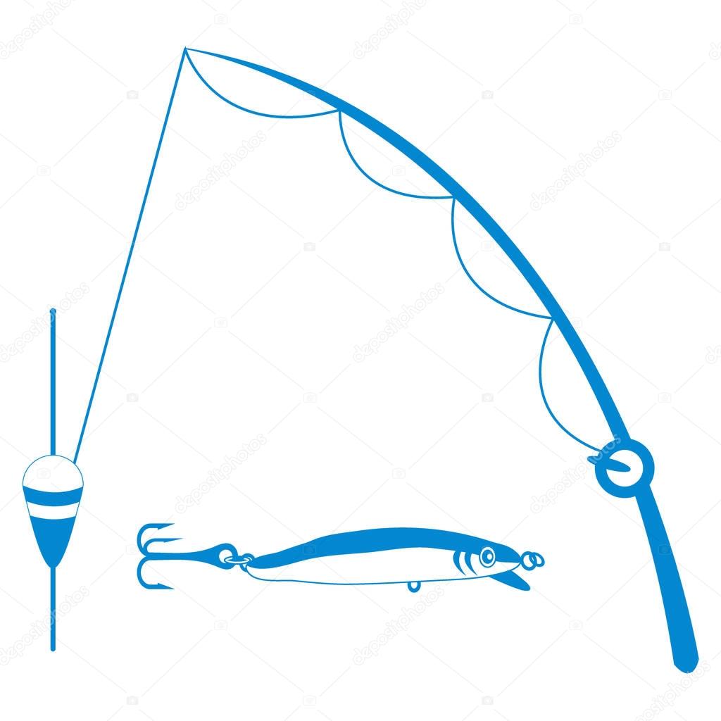 Stylized icon set of different tools for fishing 