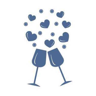 Sevimli vektör Illustration iki stemware yürekleri. C tebrik