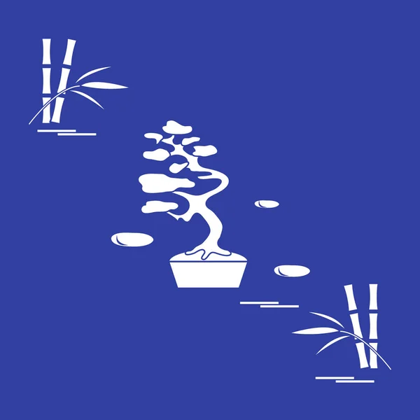 Gestileerde pictogram van bonsai boom en bamboe. — Stockvector