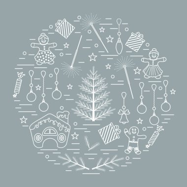 Farklı yeni yıl ve Noel simgeler vektör çizim 