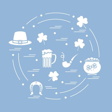 Cute vector illustration with different symbols for St. Patrick'