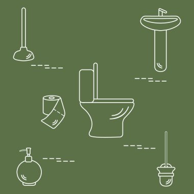 Vektör çizim klozet, lavabo, tuvalet kağıdı, s