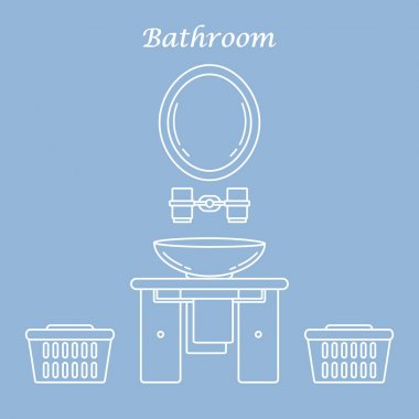 Çeşitli banyo elemanları ile sevimli vektör çizim: ayna,