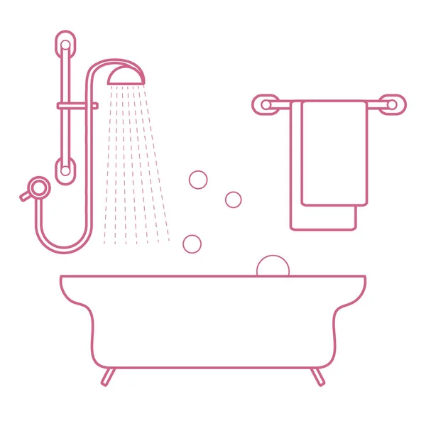 Niedliche Vektorillustration der Badezimmereinrichtung: Dusche, b — Stockvektor