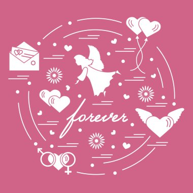 Sevimli vektör çizim farklı aşk sembolleri ile: Kalpler, ai