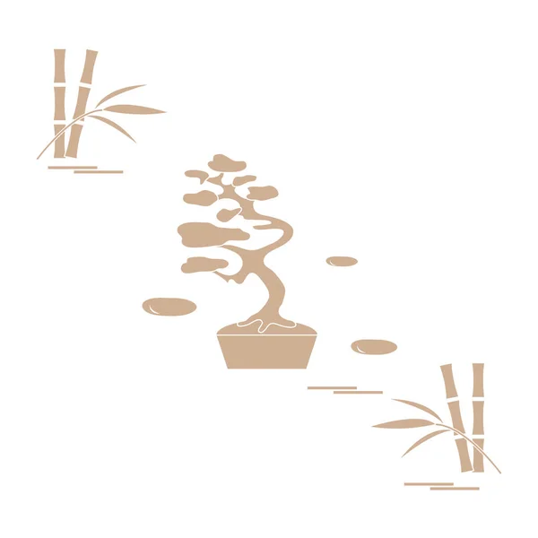 Stylized icon of bonsai tree and bamboo. — Stock Vector
