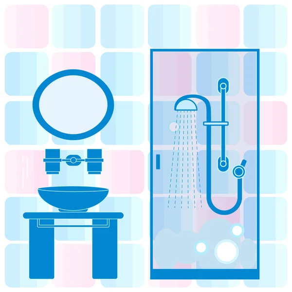 浴室室内设计可爱矢量插画： 淋浴驾驶室 — 图库矢量图片