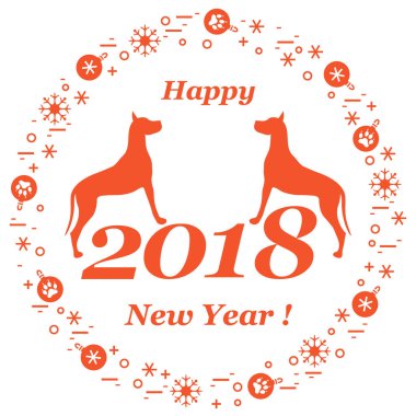 Sevimli vektör çizim iki köpek ve yazıt mutlu yeni y