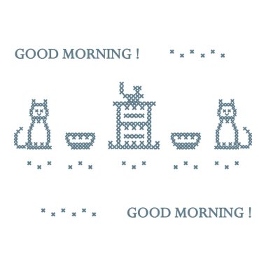 Sevimli vektör çizim çapraz çaydanlık iki fincan ile nakış