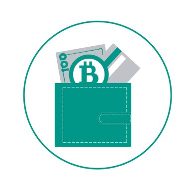 Renkli bir çanta para fatura, kredi kartı ile stilize simgesini bir