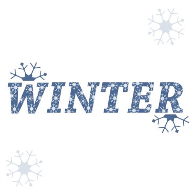 Kış illüstrasyon: yazıt kış ve kar taneleri.