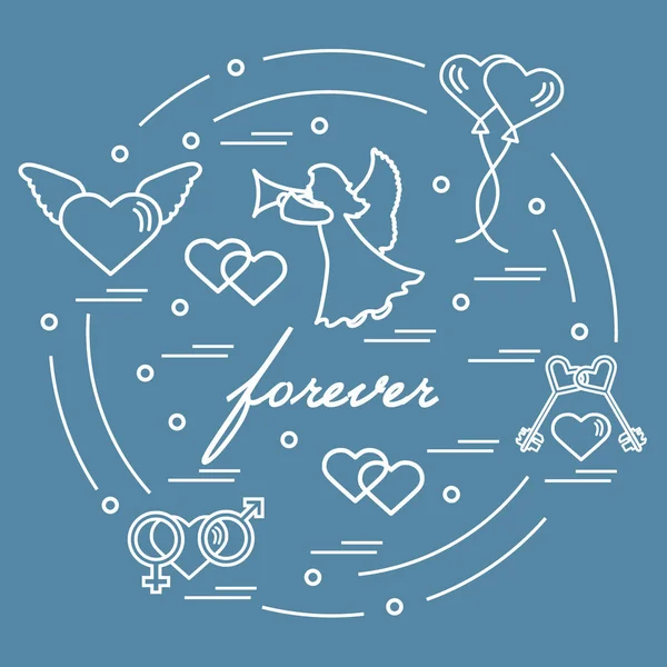 Schattig vectorillustratie met verschillende liefde symbolen: harten, ai — Stockvector