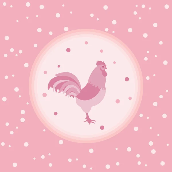 Silueta de un gallo en un círculo sobre un fondo de color con — Vector de stock