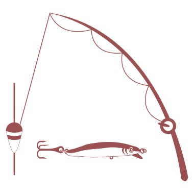 -Balık tutmak için farklı araçlar stilize Icon set 