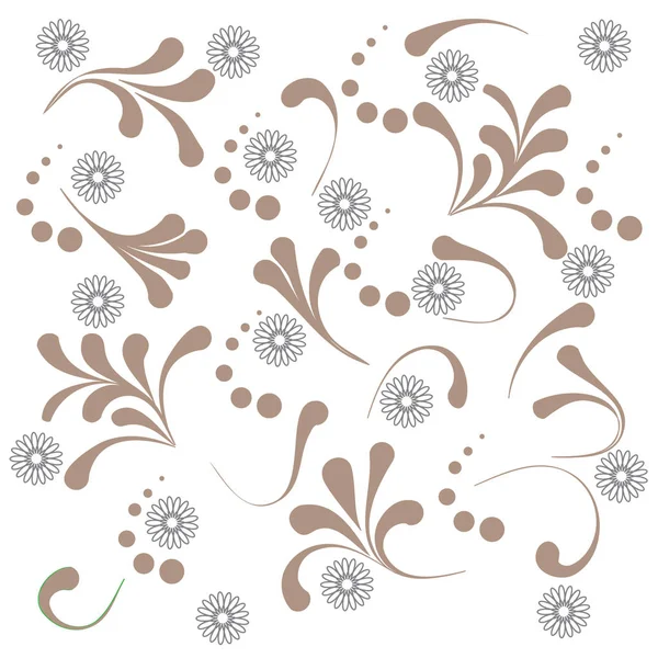 Modèle mignon avec diverses plantes naïves et contours de fleurs — Image vectorielle