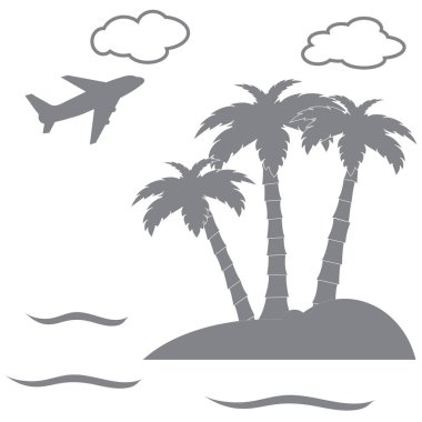 Stilize simgesi palmiye ağaçları okyanus ve bir uçan bir adada 